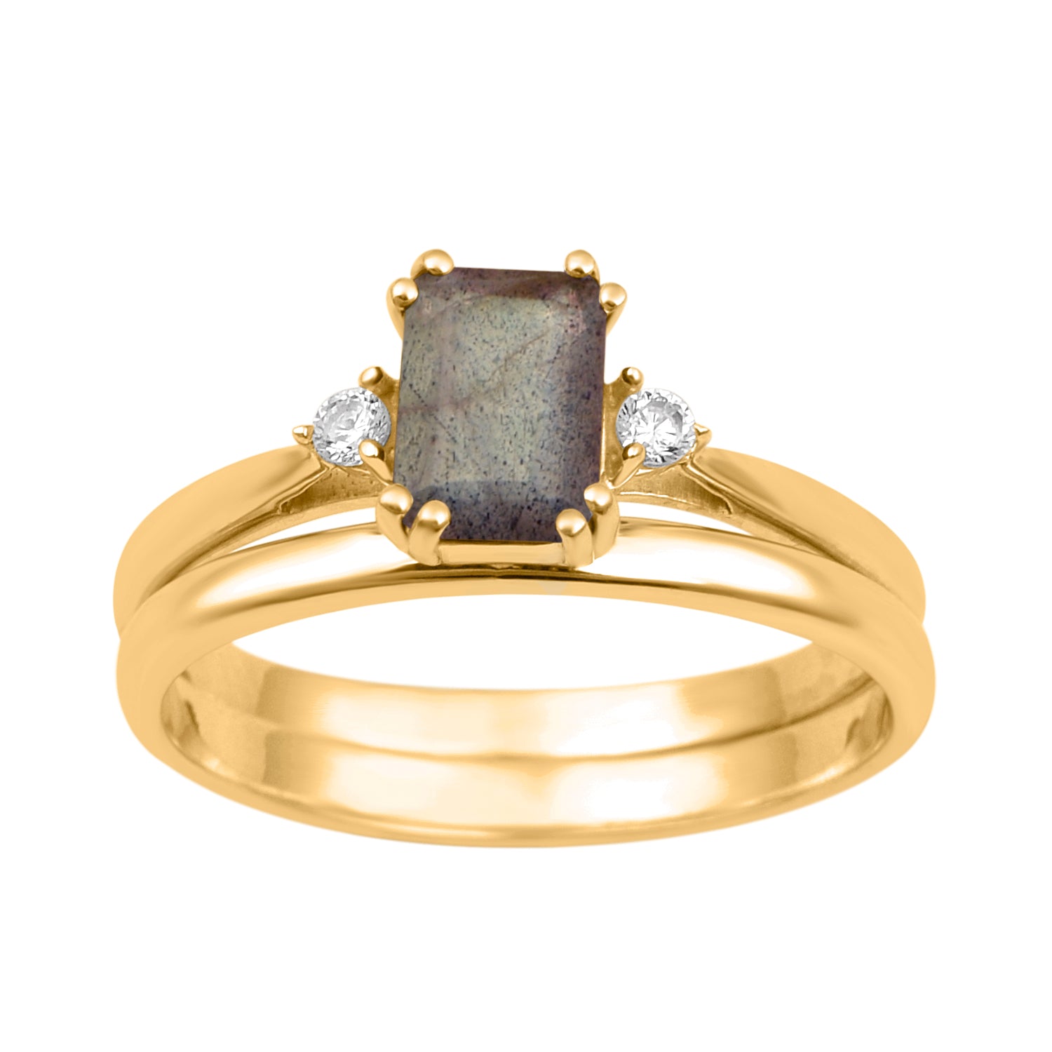 Labradorite Dual Band Women Ring - Sterling Silver