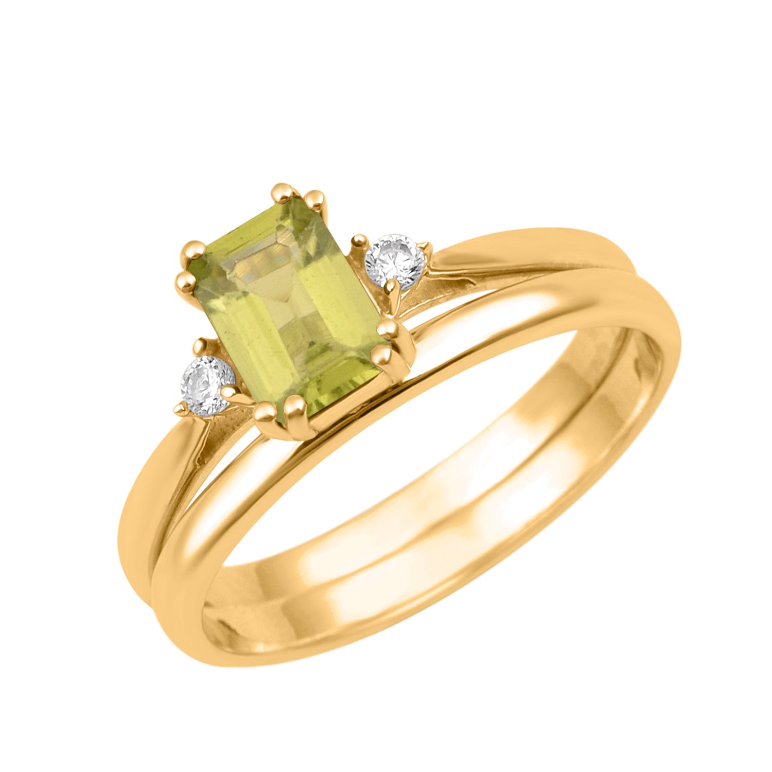 Peridot Dual Band Women Ring - Sterling Silver
