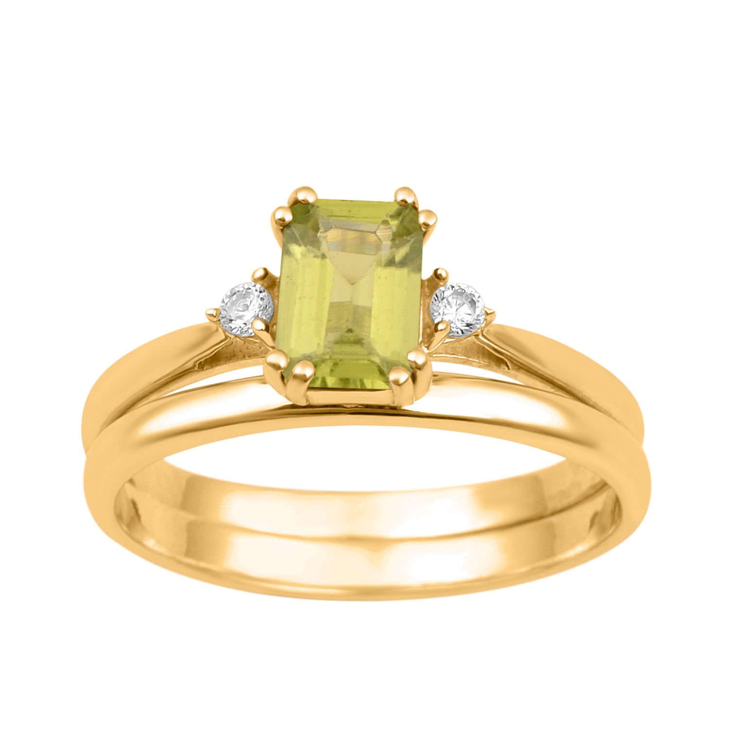 Peridot Dual Band Women Ring - Sterling Silver