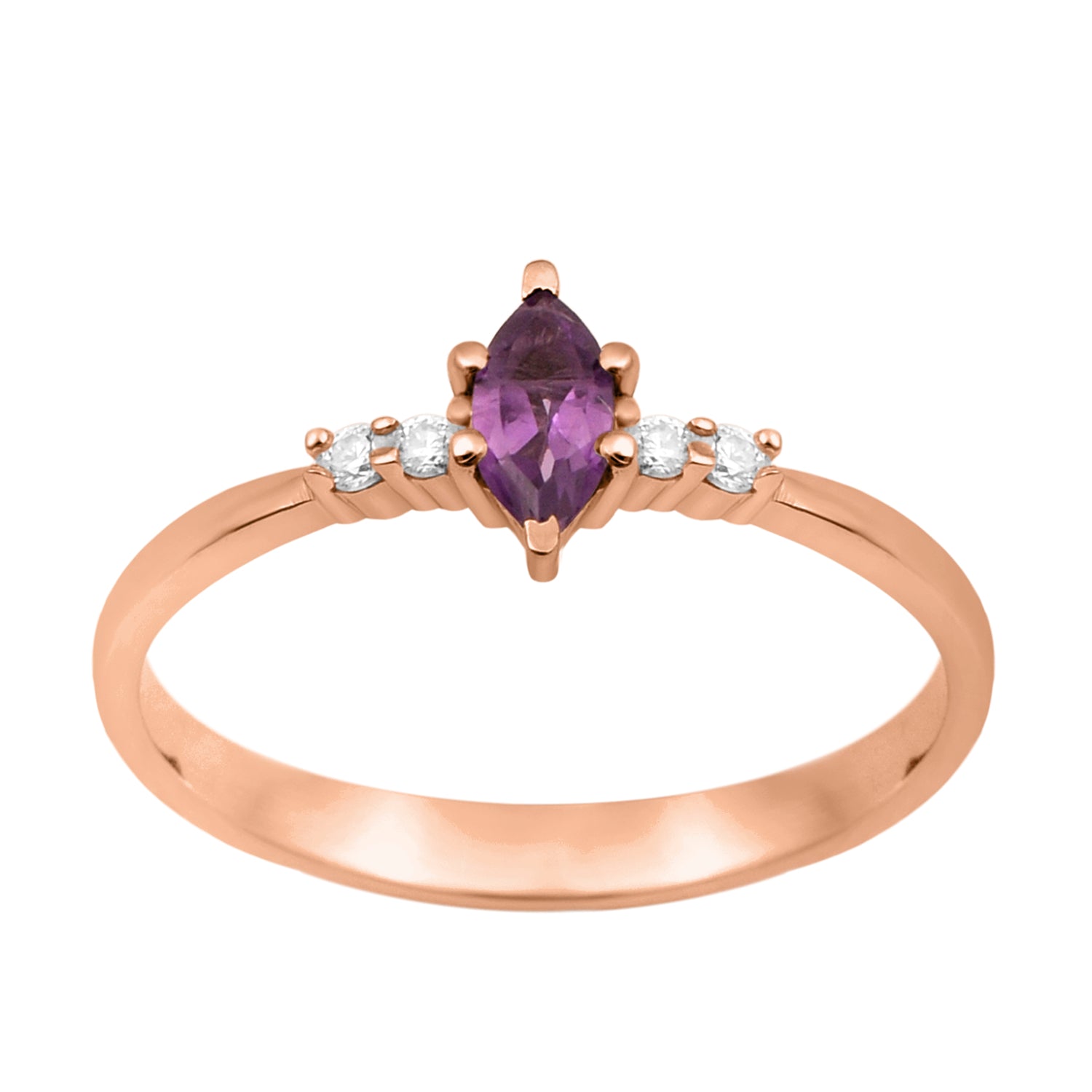 Amethyst Marquise Solitaire Accents Ring - Sterling Silver