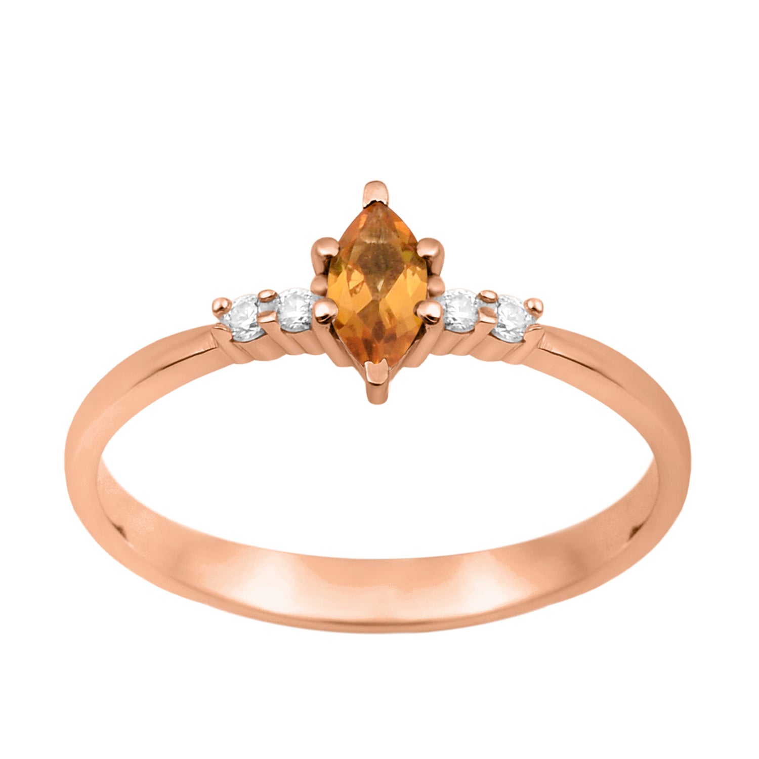 Citrine Marquise Solitaire Accents Ring - Sterling Silver