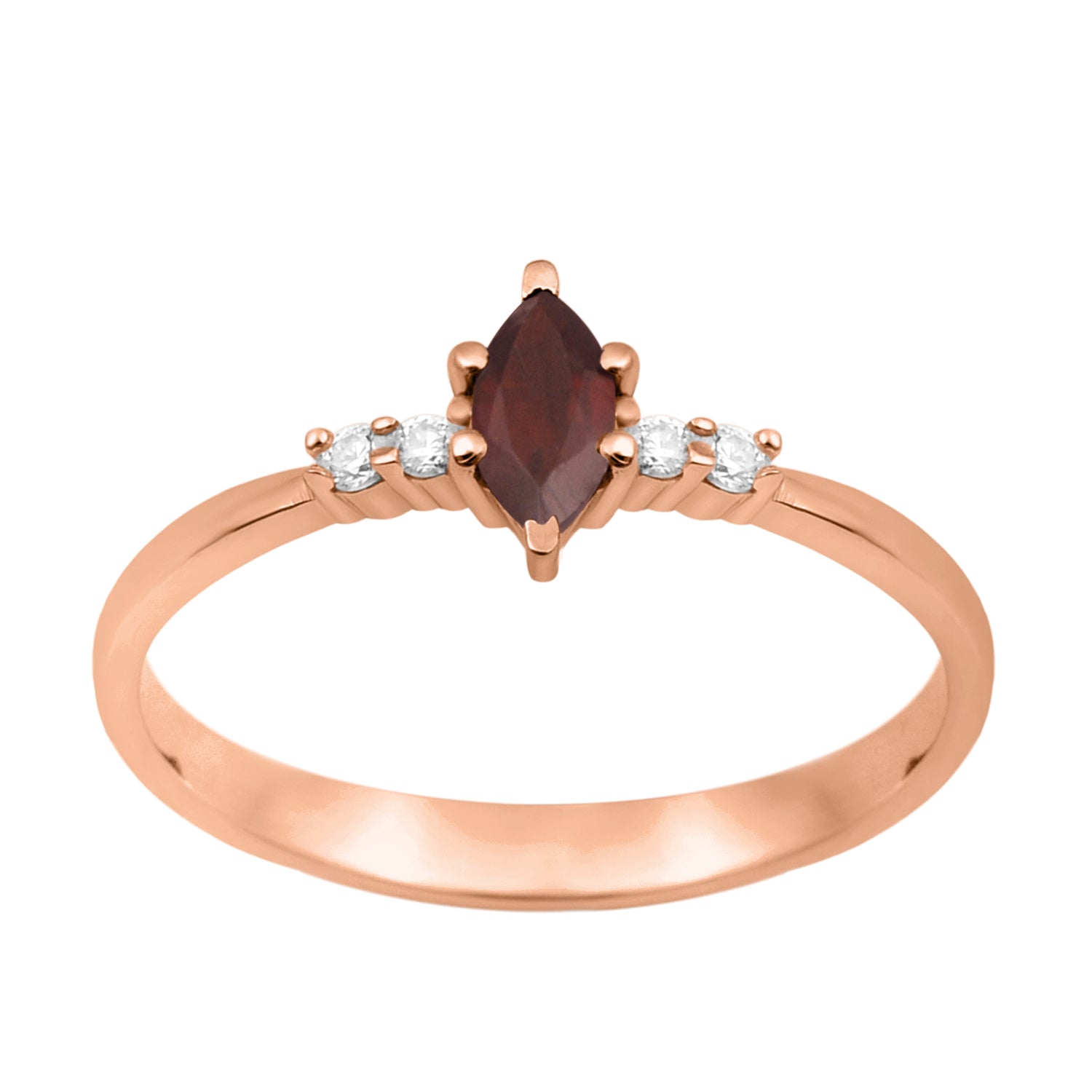 Garnet Marquise Solitaire Accents Ring - Sterling Silver