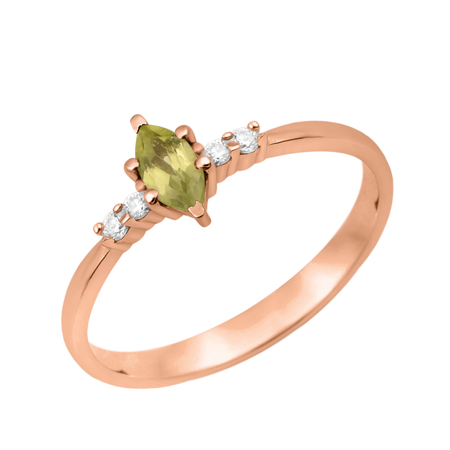 Peridot Marquise Solitaire Accents Ring - Sterling Silver