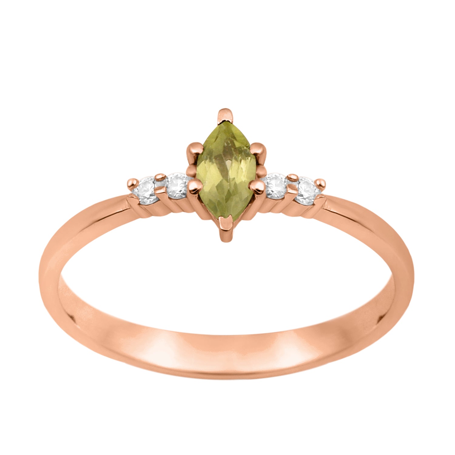 Peridot Marquise Solitaire Accents Ring - Sterling Silver