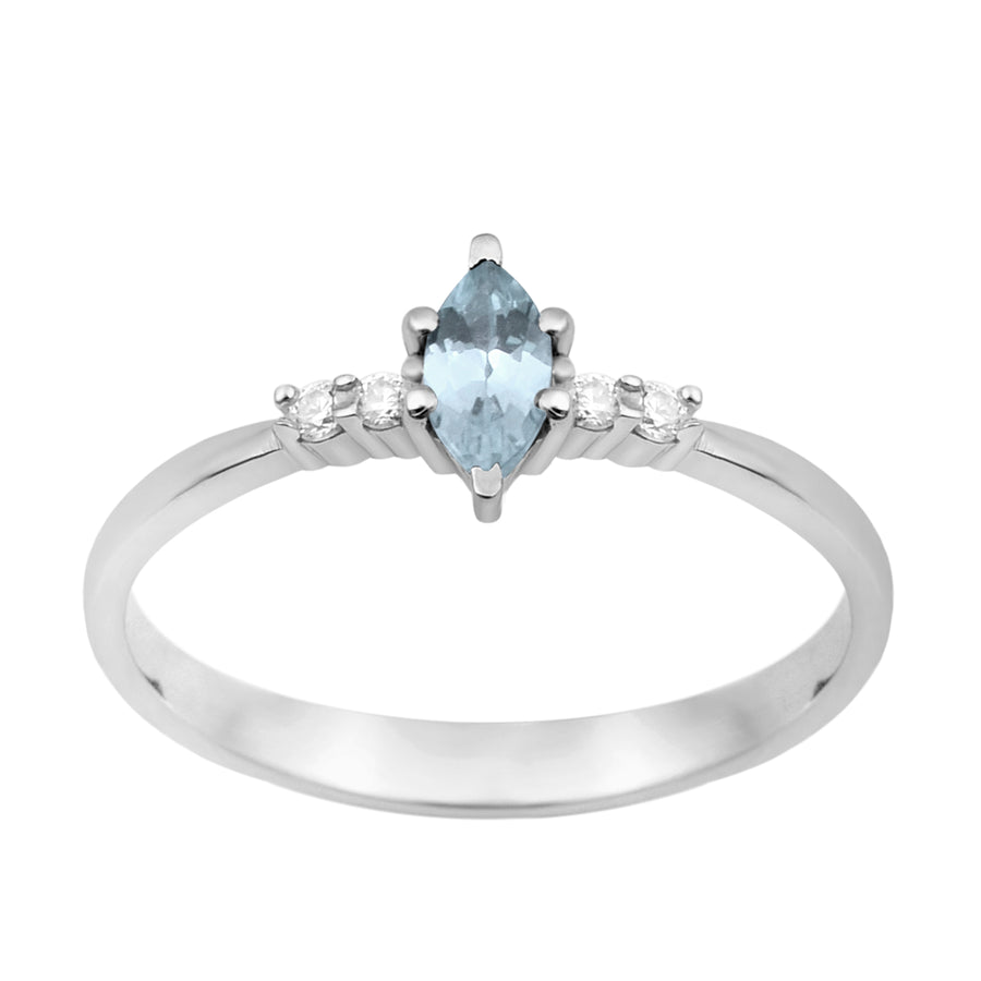Aquamarine Marquise Delicate Accents Ring- Sterling Silver