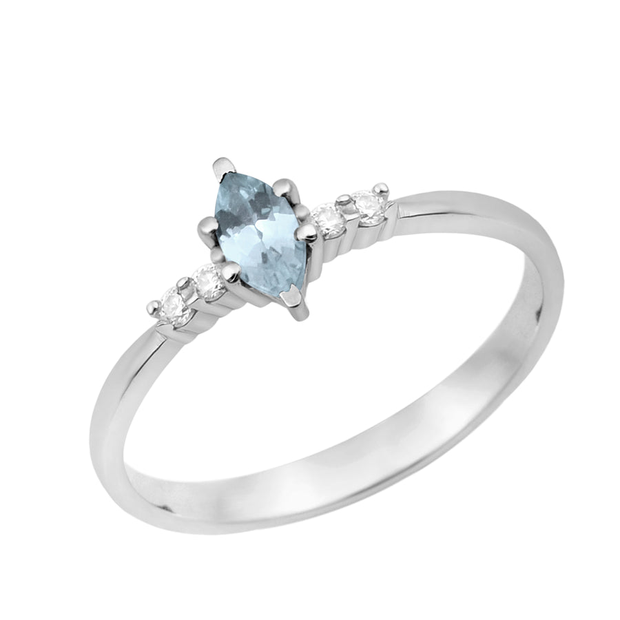 Aquamarine Marquise Delicate Accents Ring- Sterling Silver