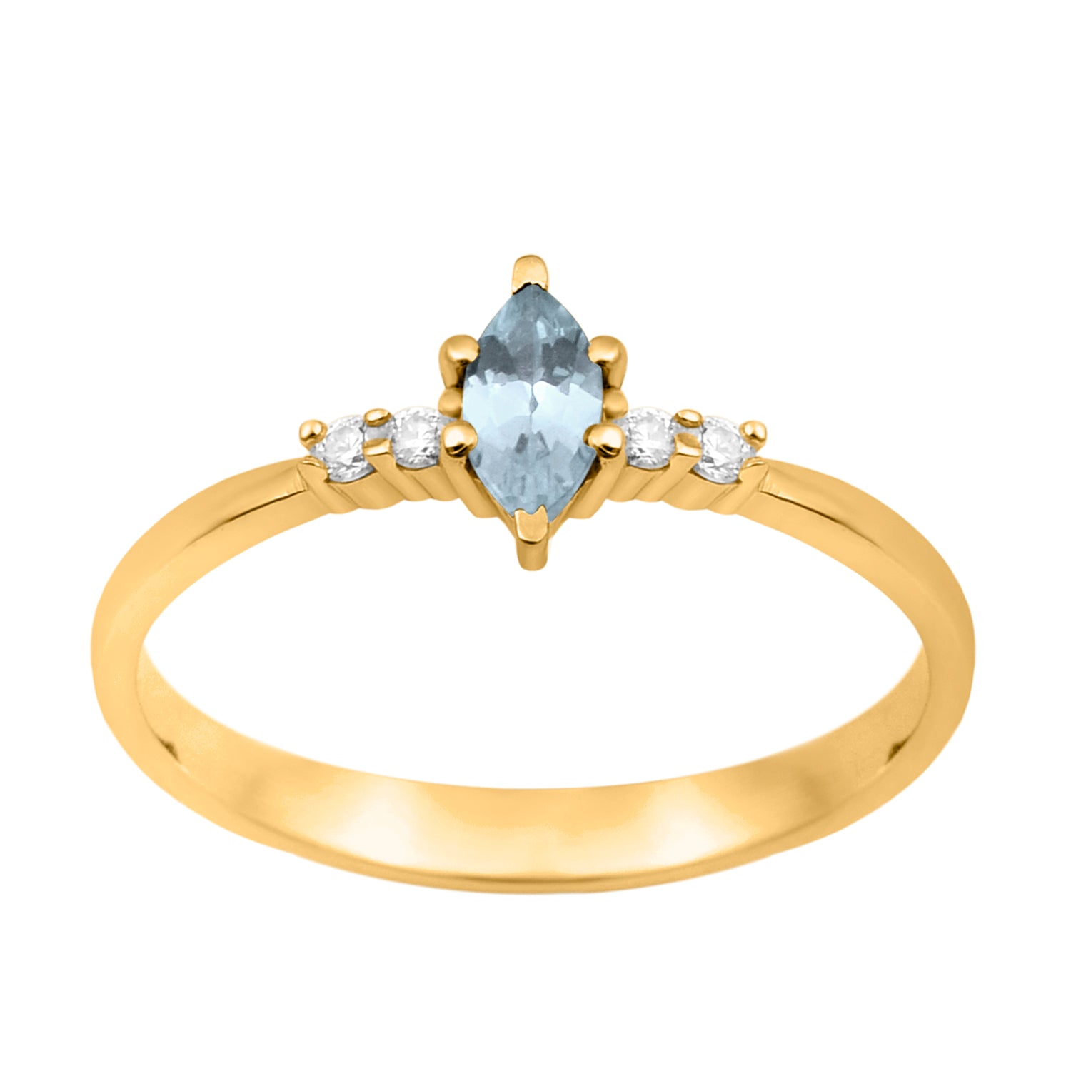 Blue Topaz Marquise Solitaire Accents Ring - Sterling Silver
