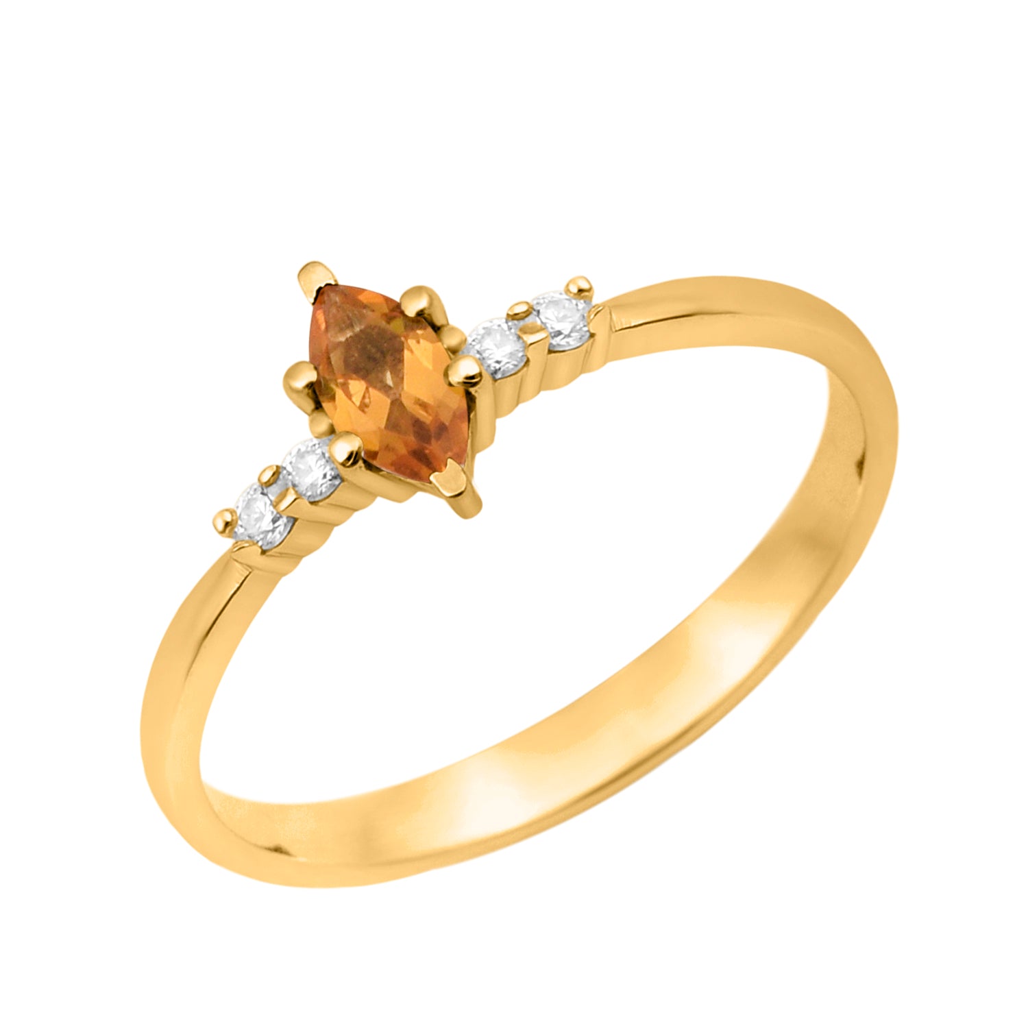 Citrine Marquise Solitaire Accents Ring - Sterling Silver