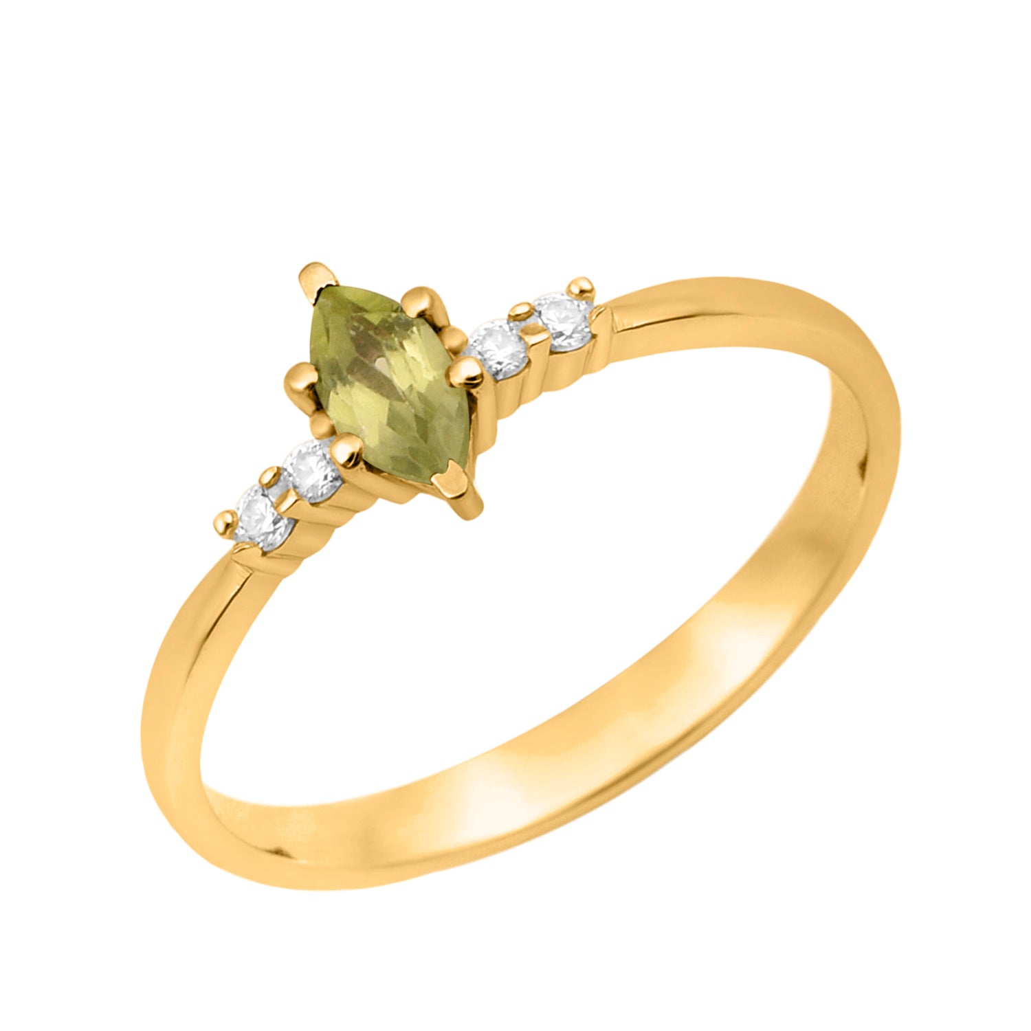 Peridot Marquise Solitaire Accents Ring - Sterling Silver