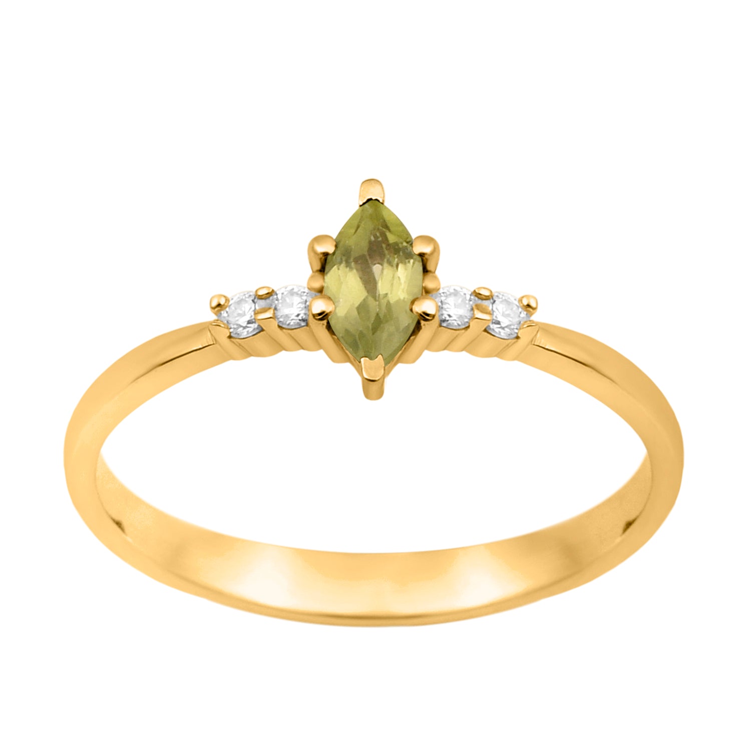 Peridot Marquise Solitaire Accents Ring - Sterling Silver