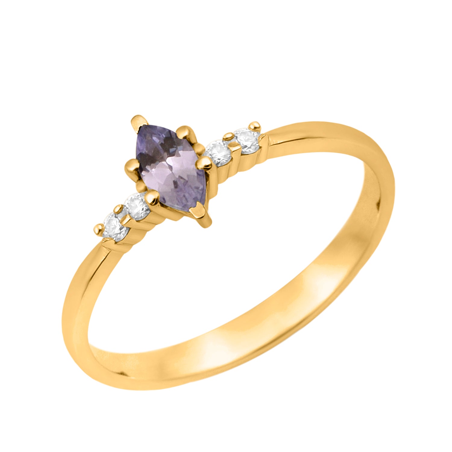 Tanzanite Marquise Solitaire Accents Ring - Sterling Silver