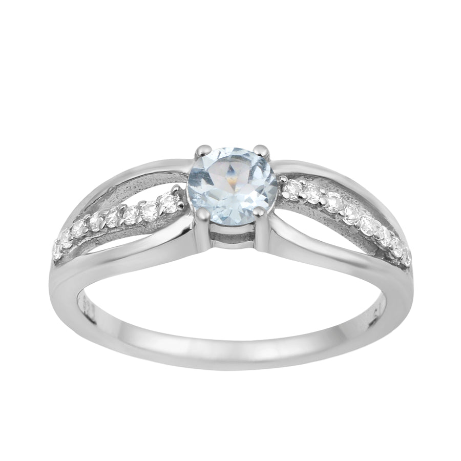 Aquamarine Split Shank Design Ring -Sterling Silver