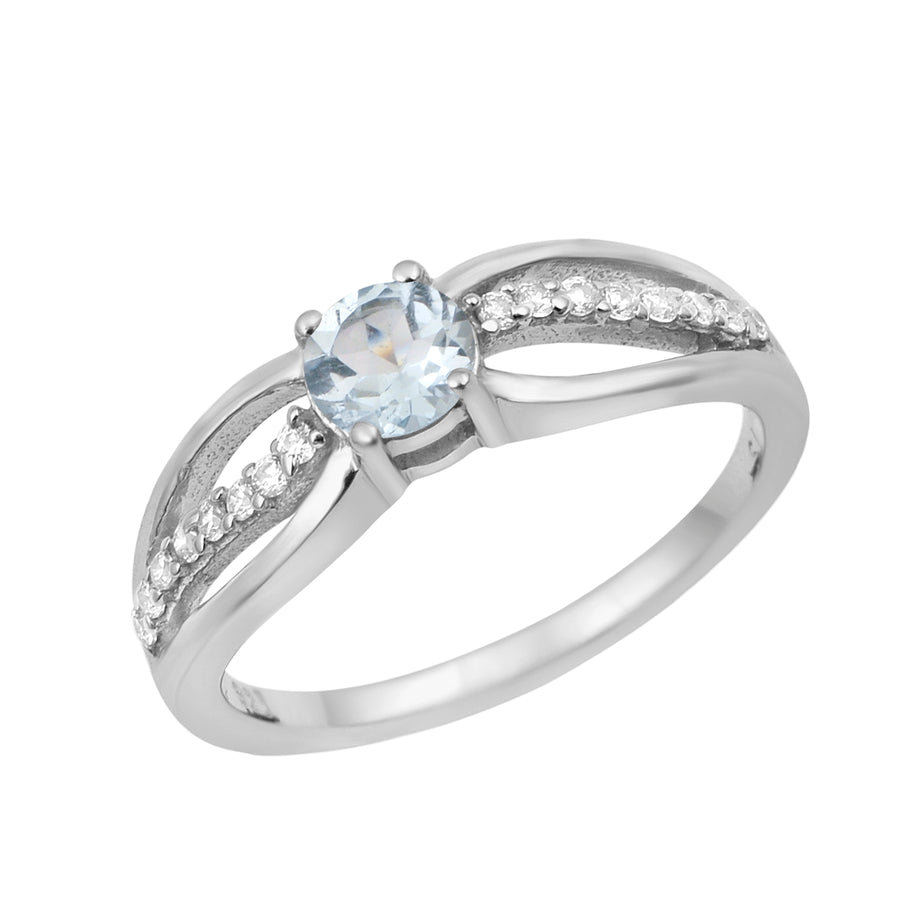 Aquamarine Split Shank Design Ring -Sterling Silver