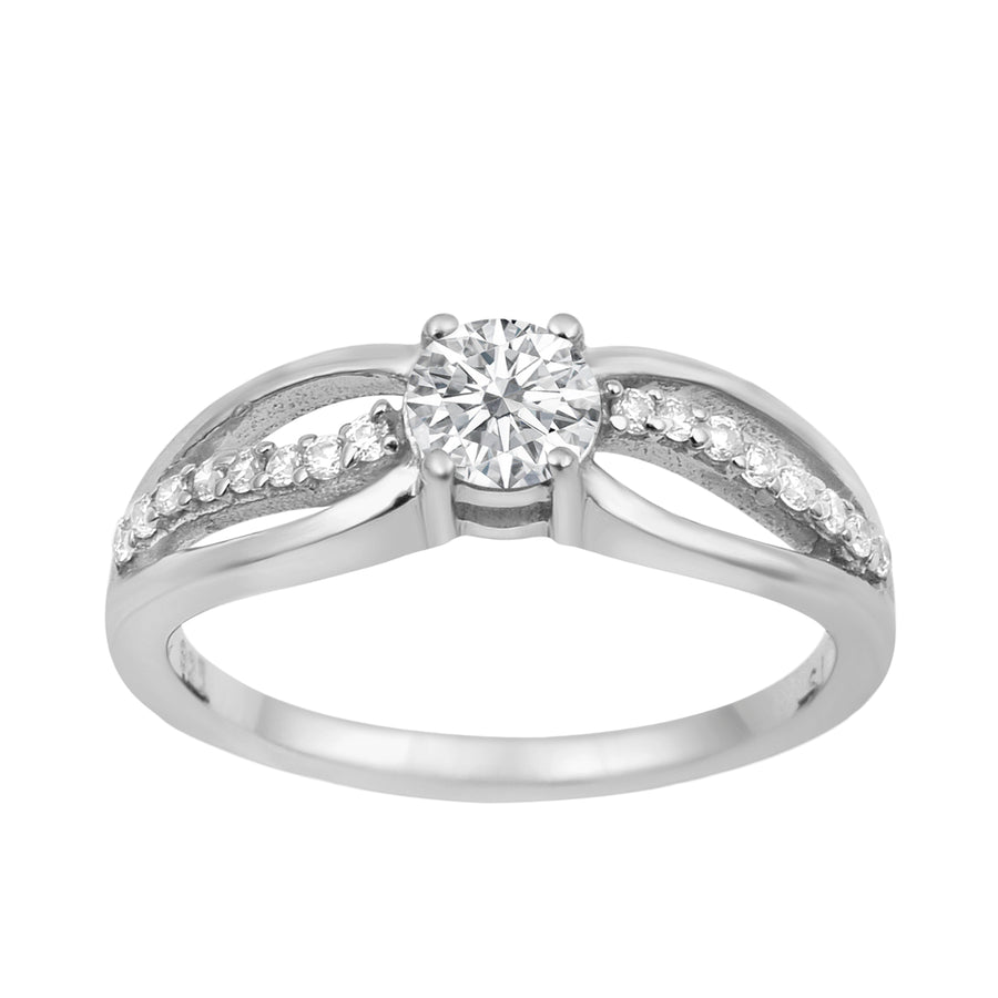 Moissanite Split Shank Pavé Accent Ring - Sterling Silver