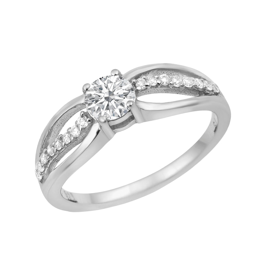 Moissanite Split Shank Pavé Accent Ring - Sterling Silver