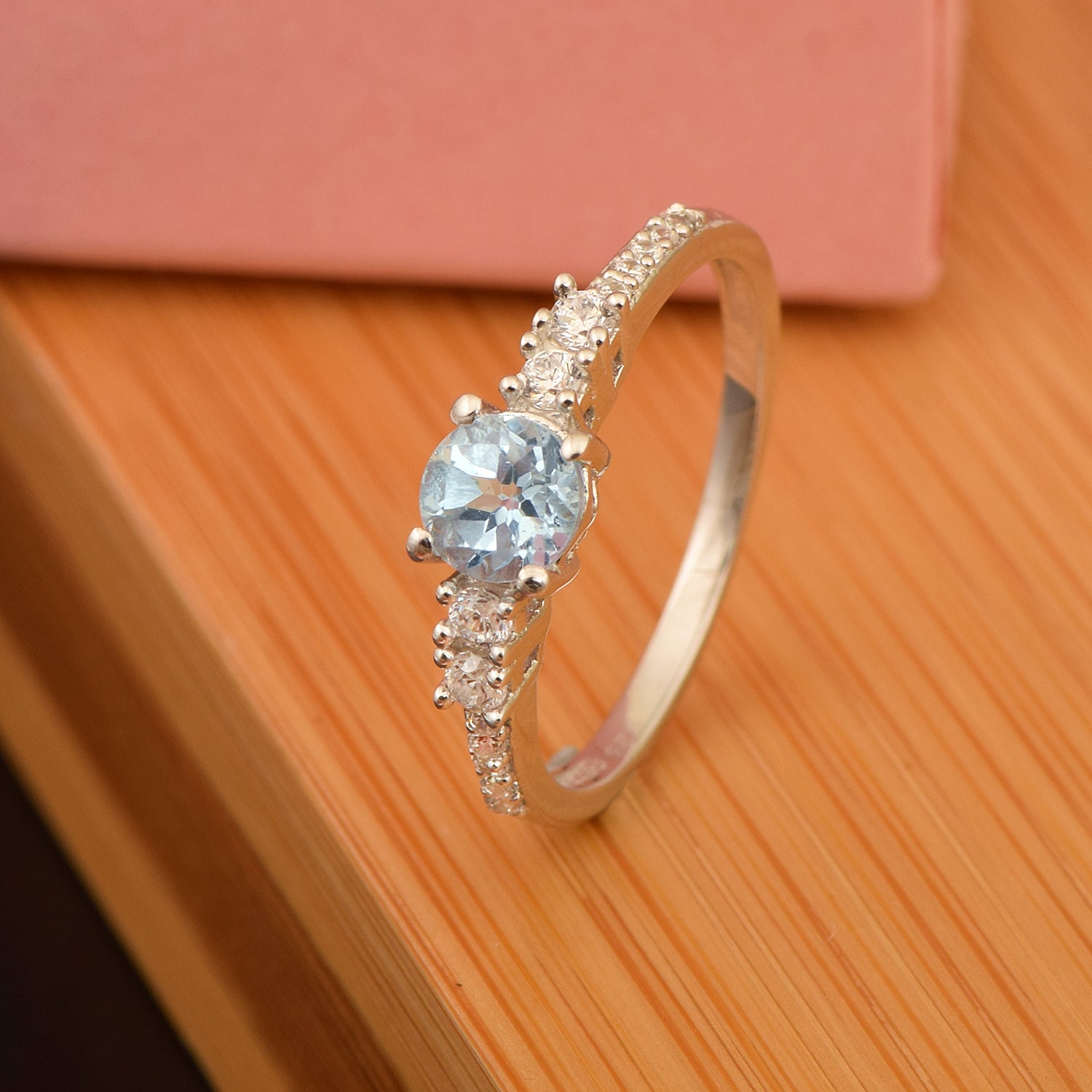 Round 5 MM Blue Topaz Gemstone 925 Sterling Silver Women Engagement Ring - Kimaya INC