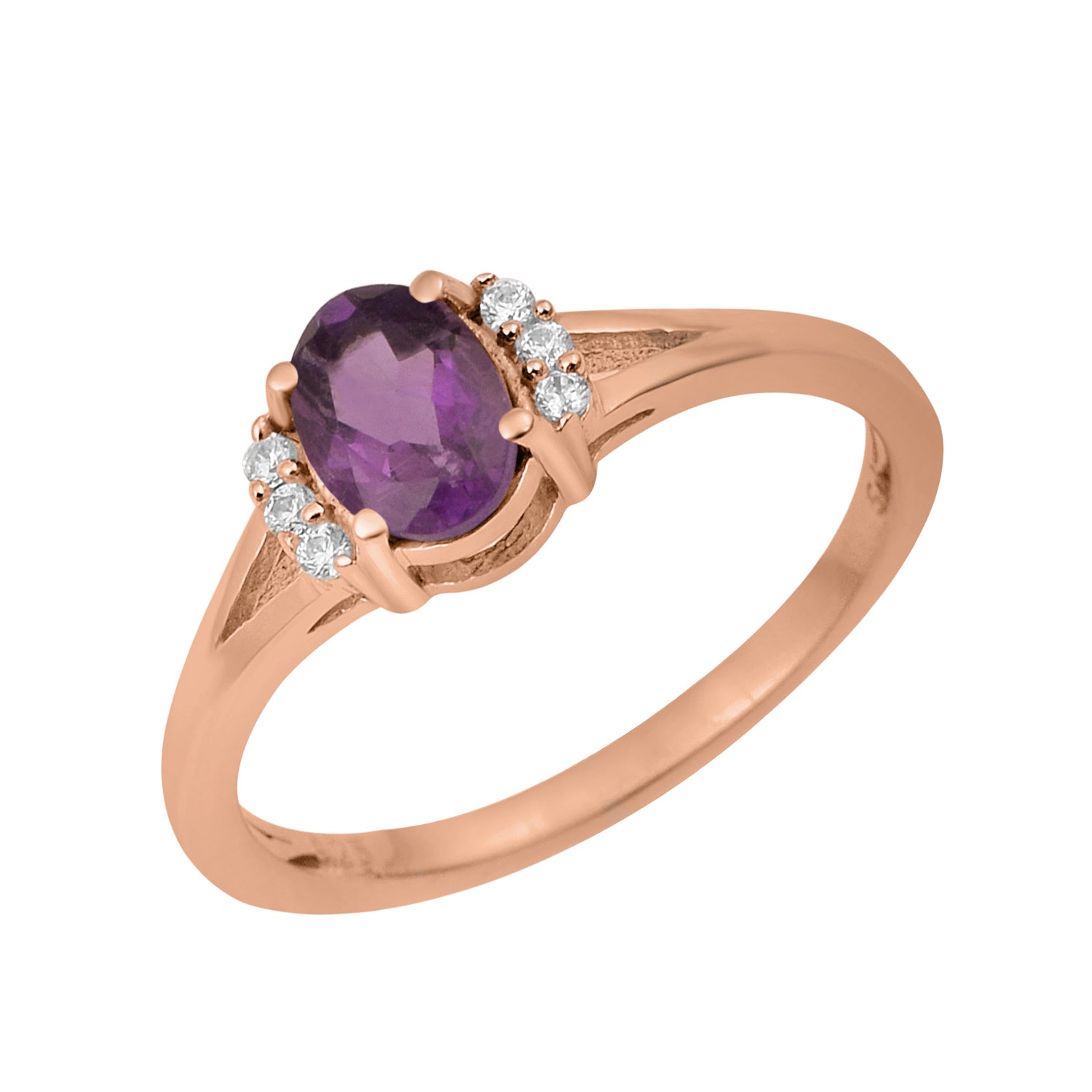 Amethyst Solitaire Accents Ring - Sterling Silver