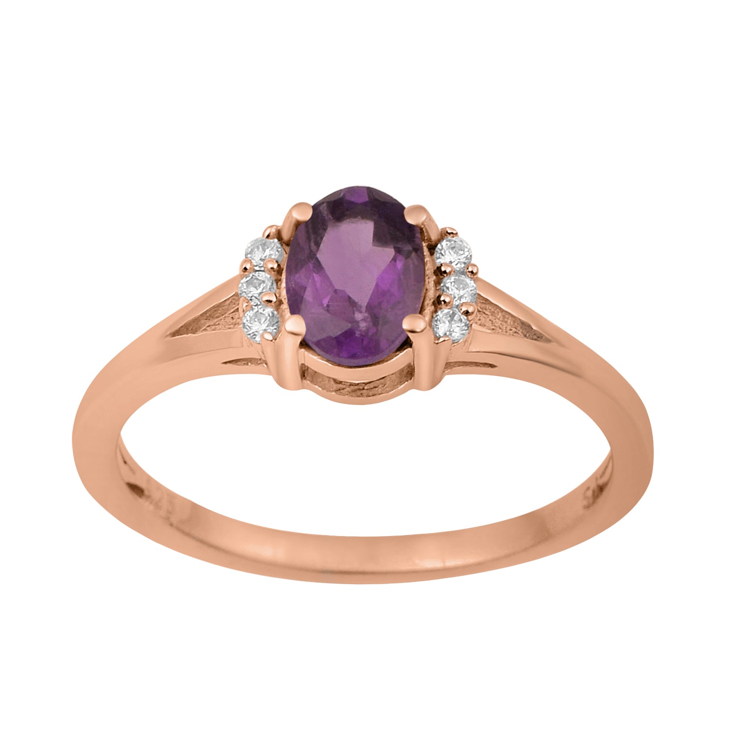 Amethyst Solitaire Accents Ring - Sterling Silver