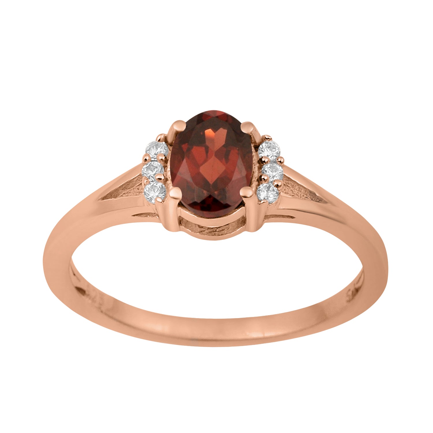 Garnet Solitaire Accents Ring - Sterling Silver