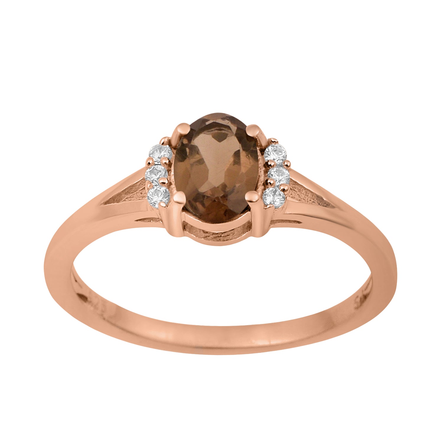 Smoky Quartz Solitaire Accents Ring - Sterling Silver