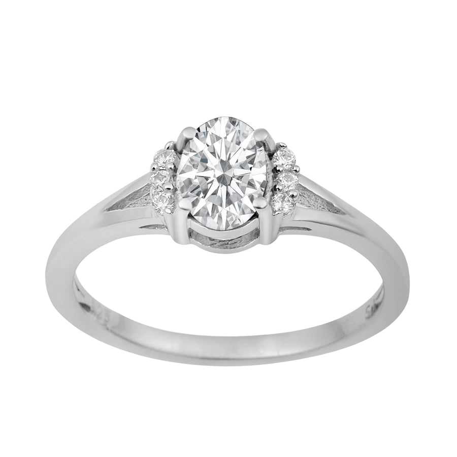 Moissanite Split Shank Halo Accent Ring - Sterling Silver