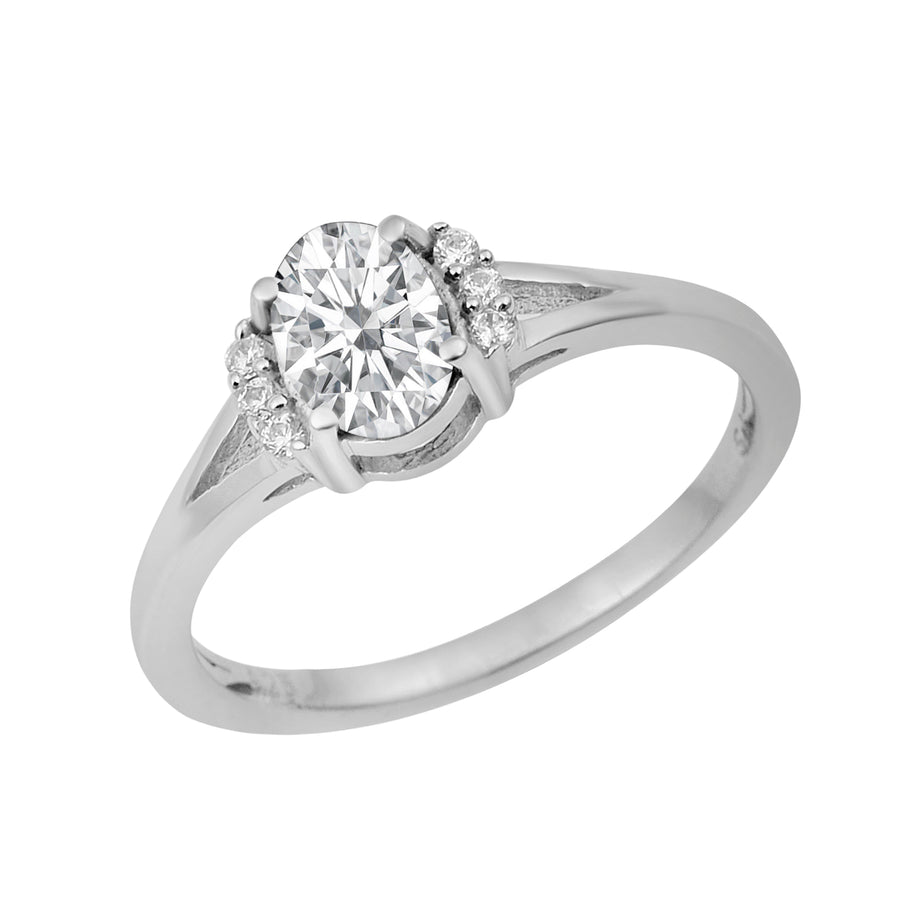 Moissanite Split Shank Halo Accent Ring - Sterling Silver