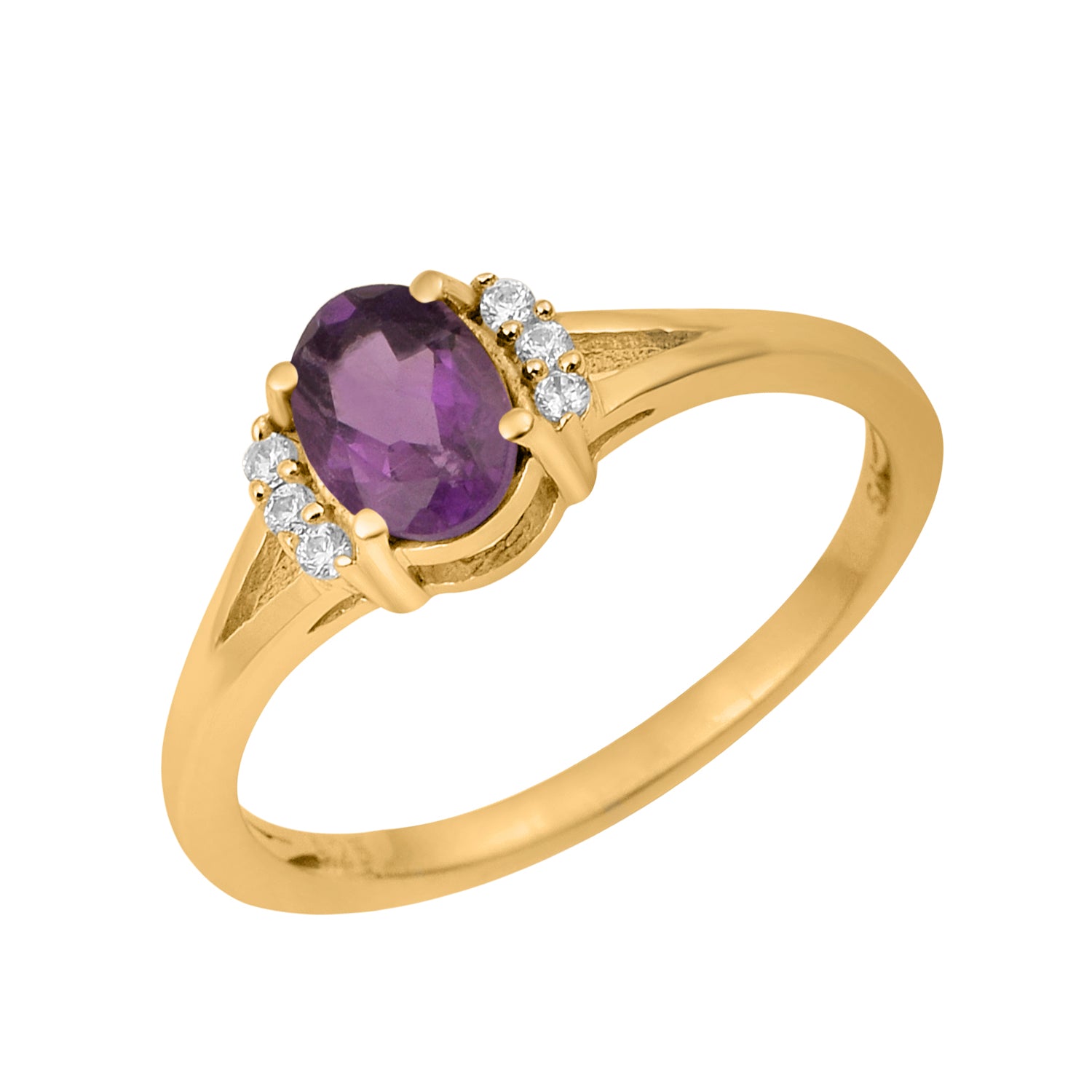 Amethyst Solitaire Accents Ring - Sterling Silver