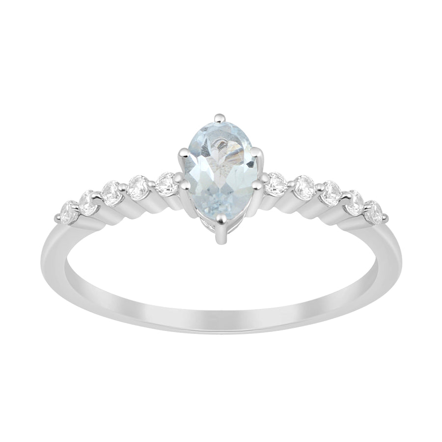 Aquamarine Solitaire With Accents Ring -Sterling Silver