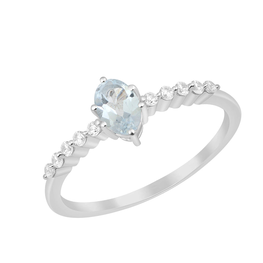 Aquamarine Solitaire With Accents Ring -Sterling Silver