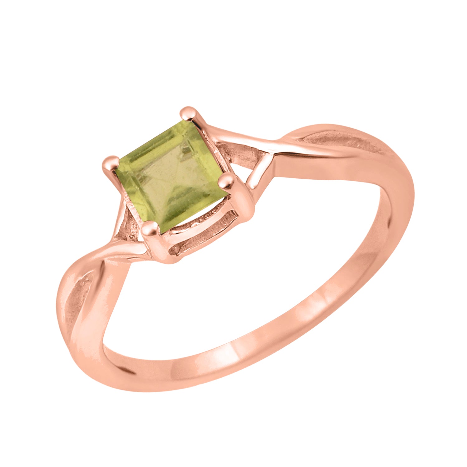 Peridot Solitaire Split Shank Ring - Sterling Silver