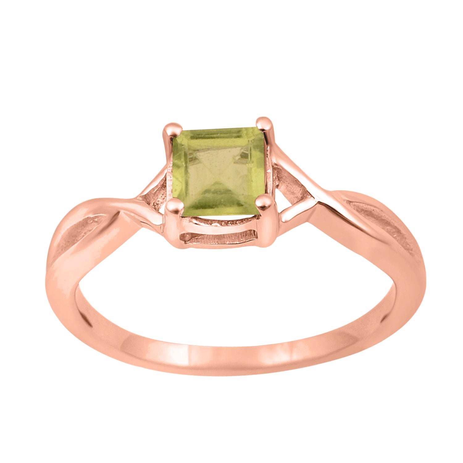 Peridot Solitaire Split Shank Ring - Sterling Silver