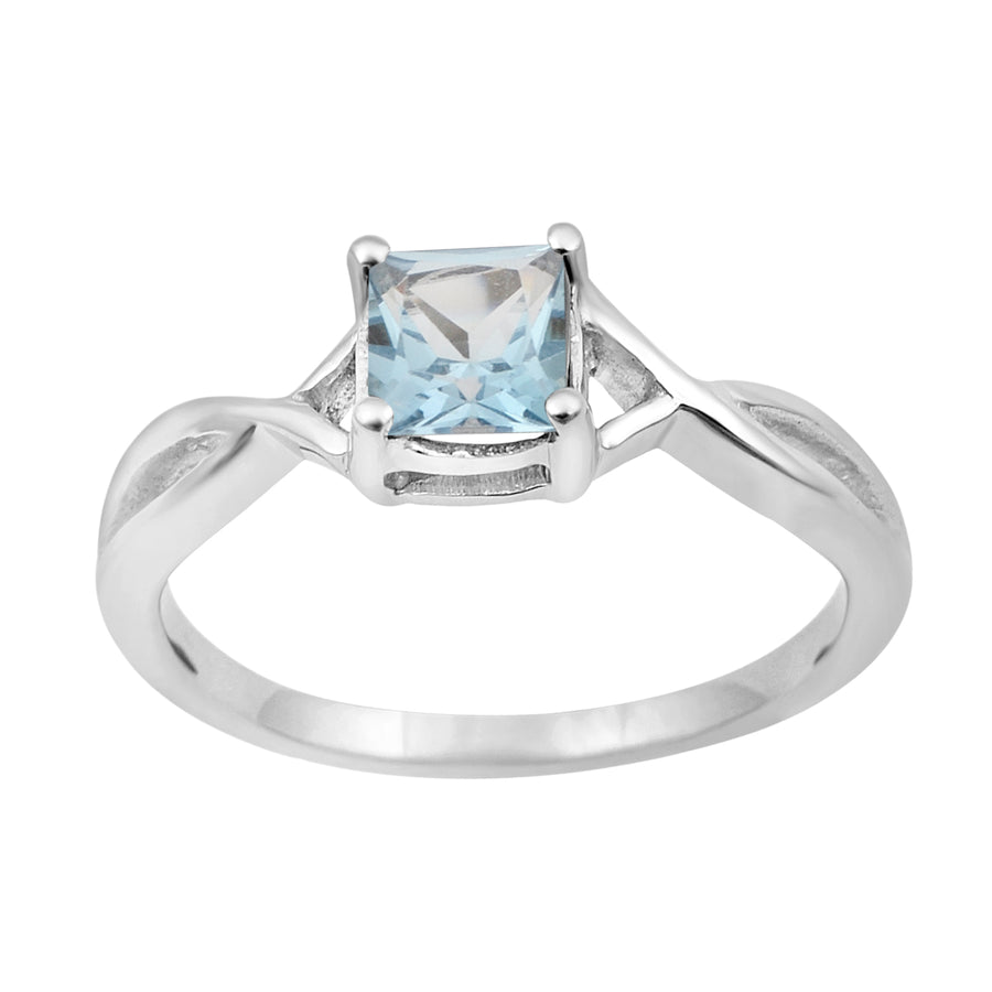 Aquamarine Elegant Split Shank Ring - Sterling Silver