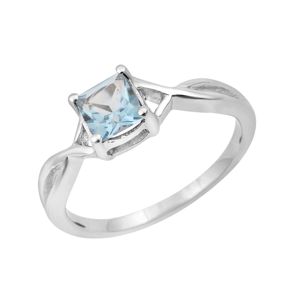 Aquamarine Elegant Split Shank Ring - Sterling Silver