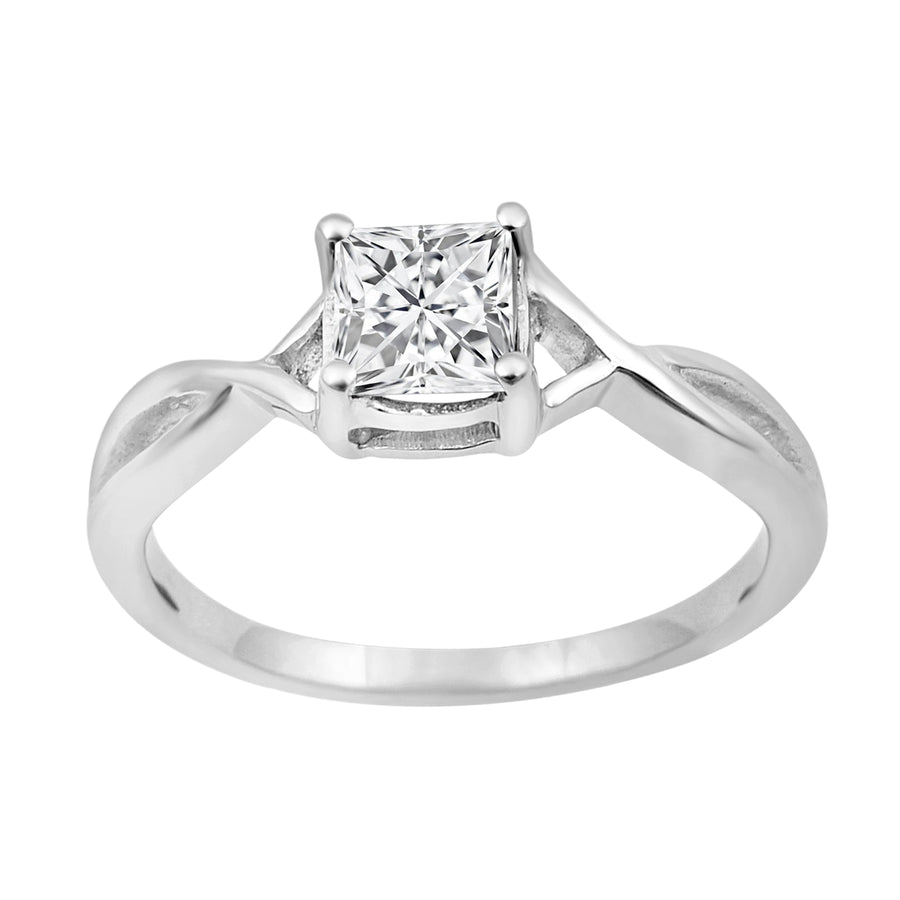 Moissanite Split Shank Solitaire Ring – Sterling Silver