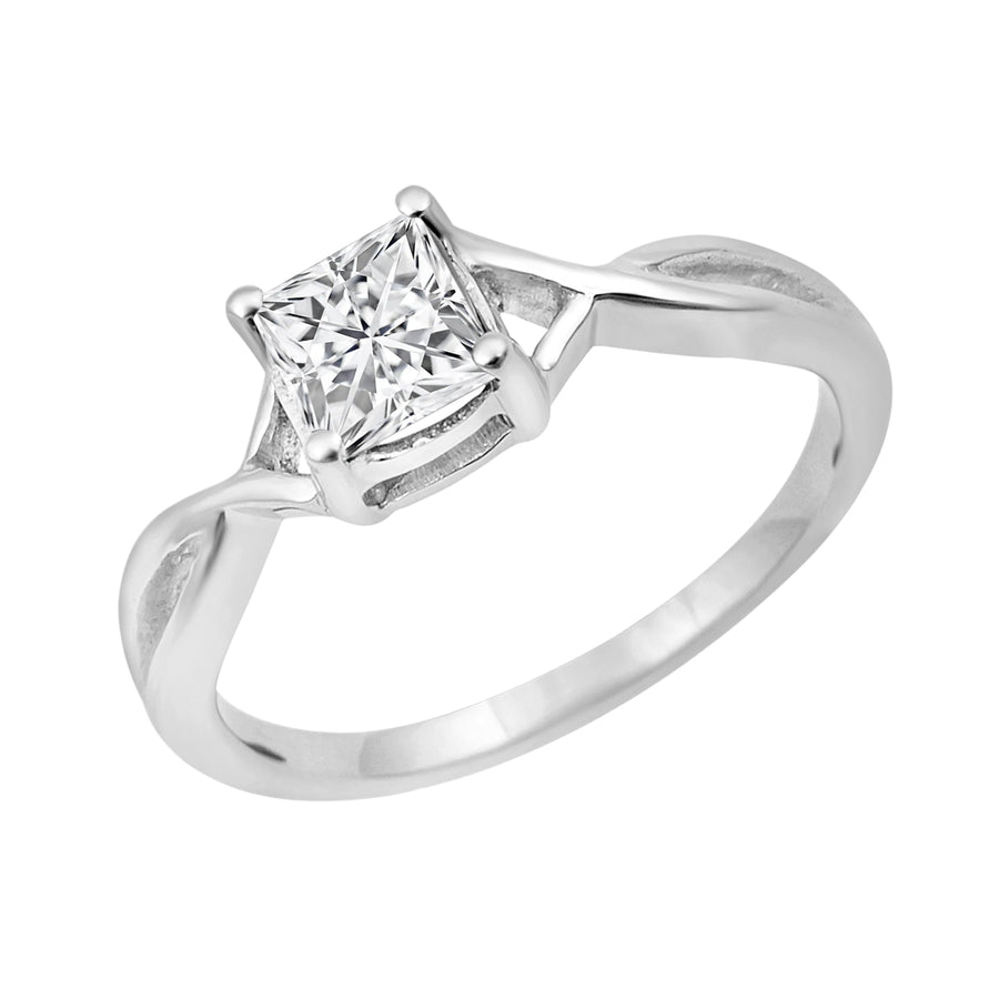 Moissanite Split Shank Solitaire Ring – Sterling Silver