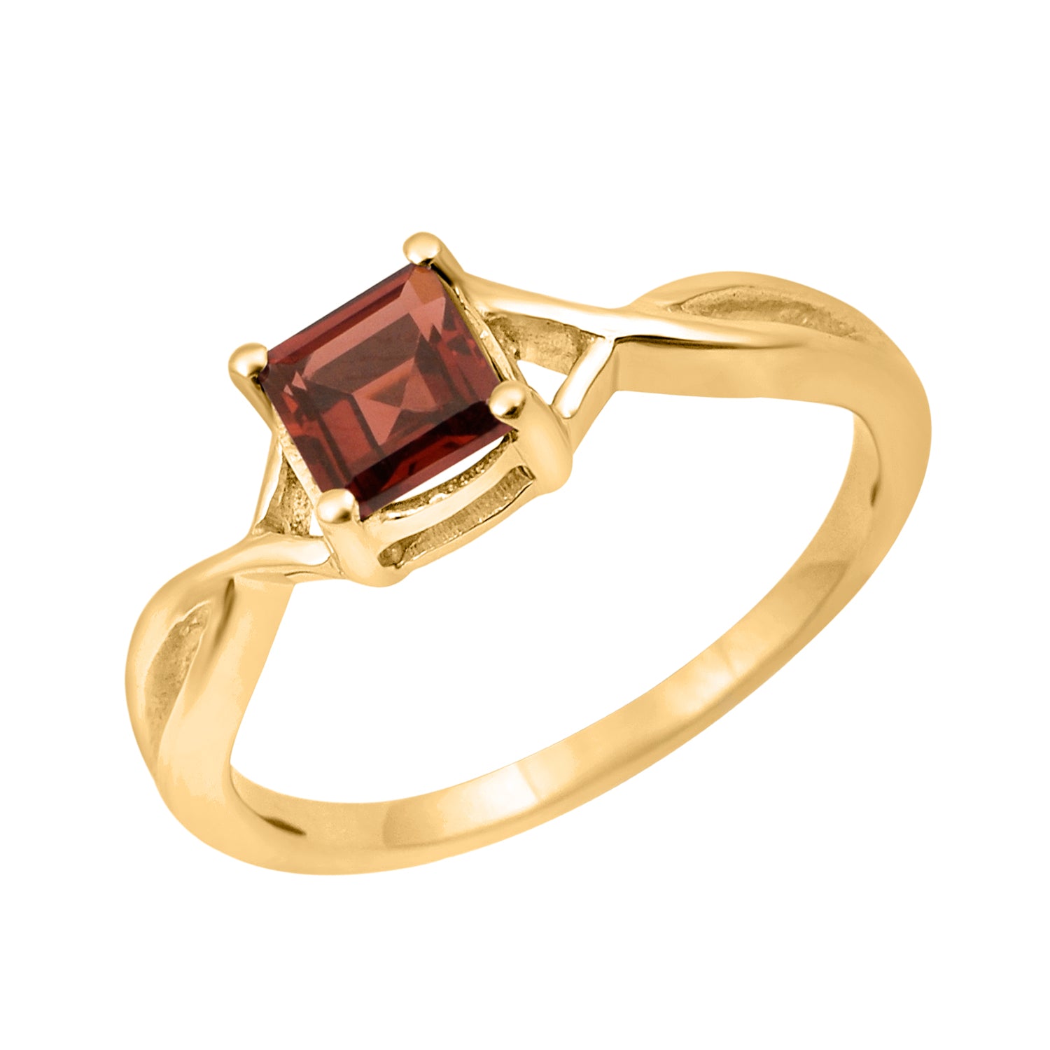 Garnet Solitaire Split Shank Ring - Sterling Silver