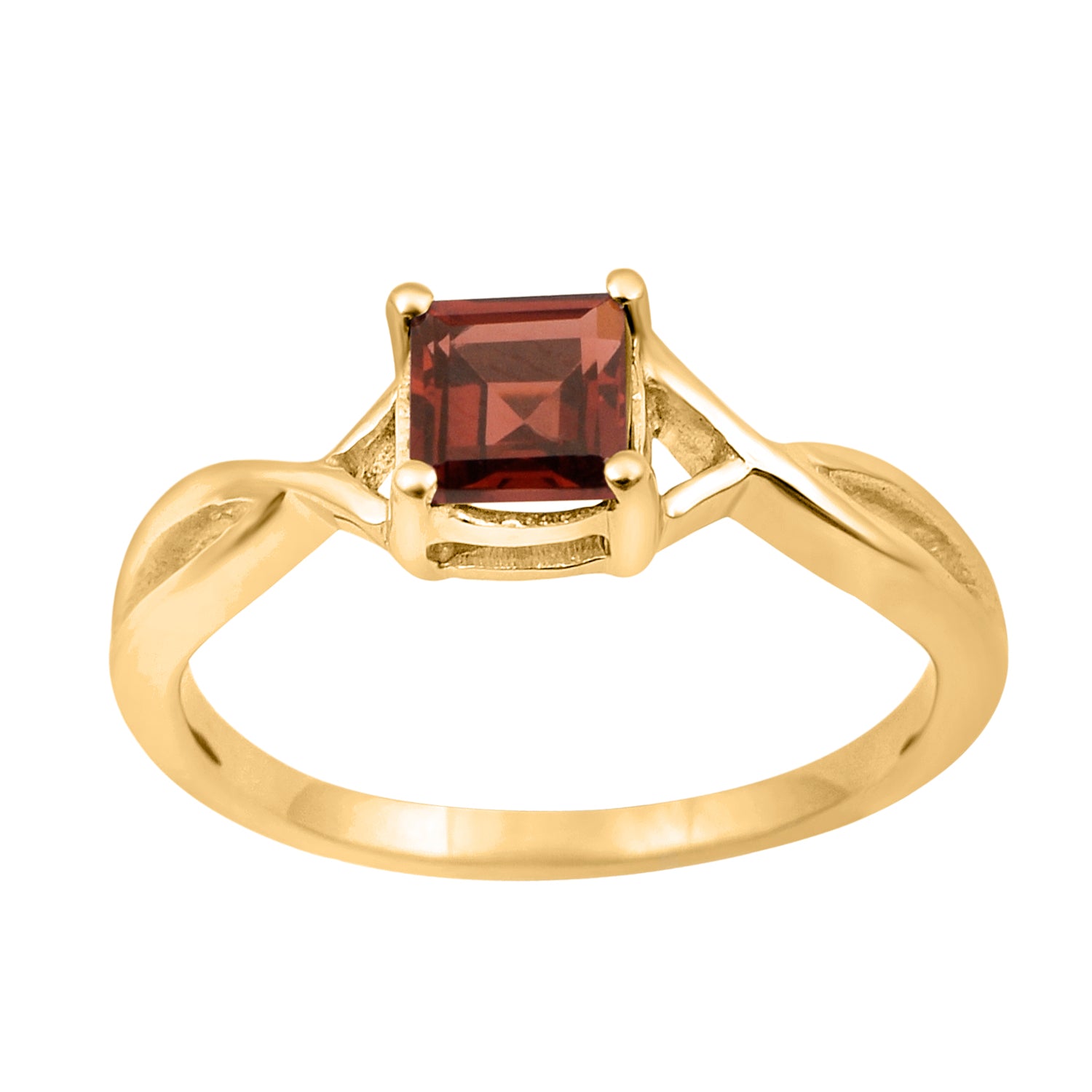 Garnet Solitaire Split Shank Ring - Sterling Silver