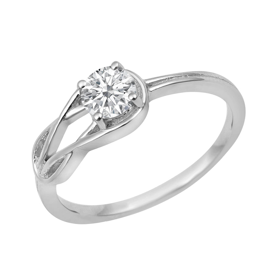 Moissanite Twisted Split Shank Ring – Sterling Silver