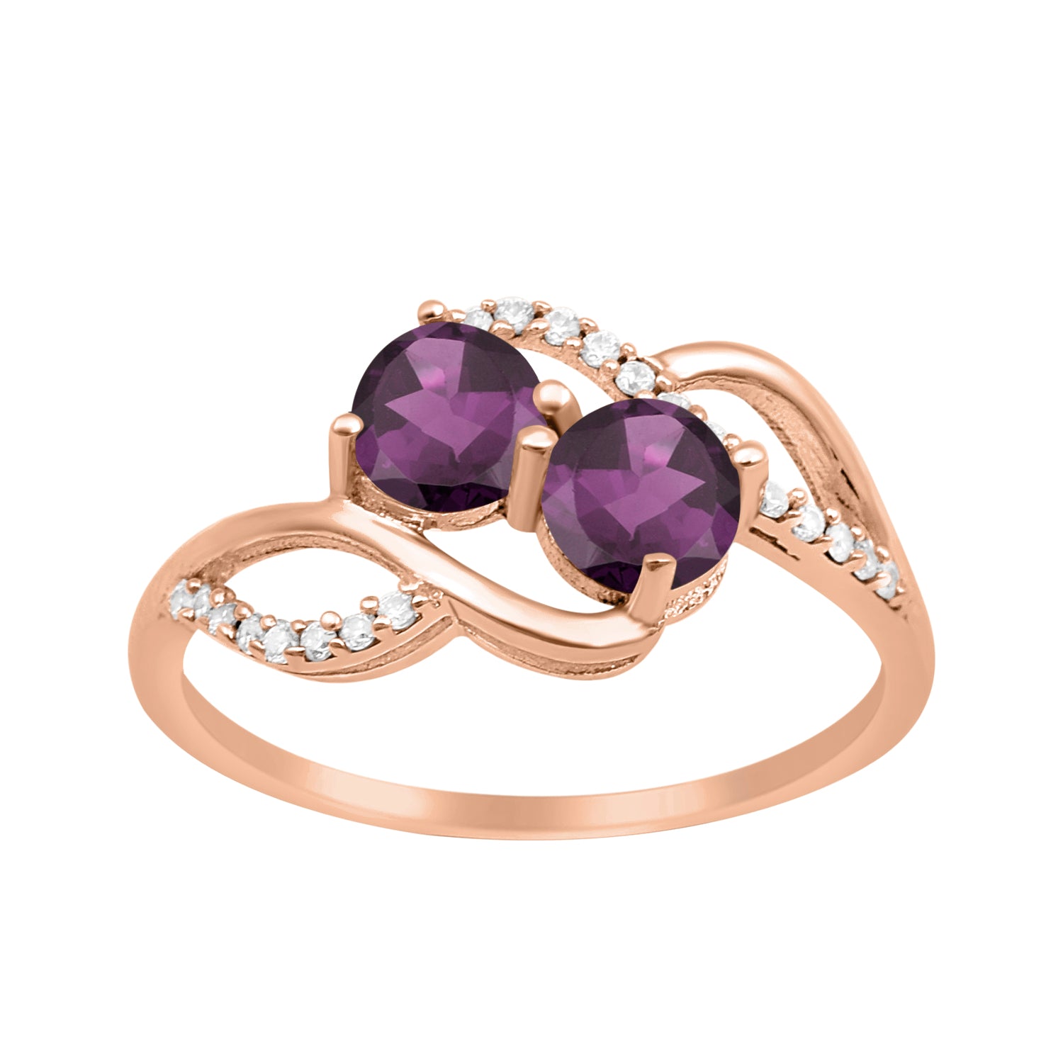 Amethyst Two Stone Twisted Ring - Sterling Silver