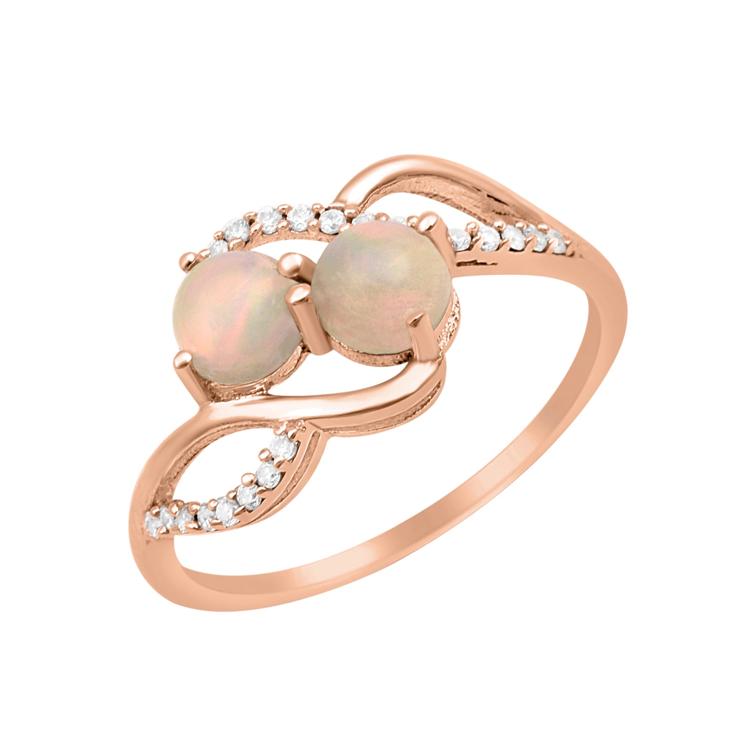 Opal Two Stone Twisted Ring - Sterling Silver