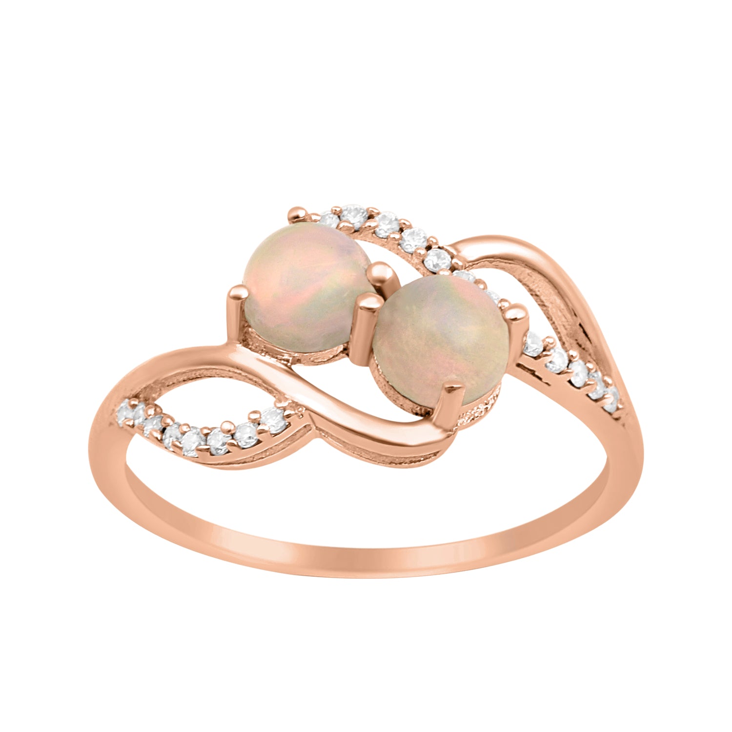 Opal Two Stone Twisted Ring - Sterling Silver