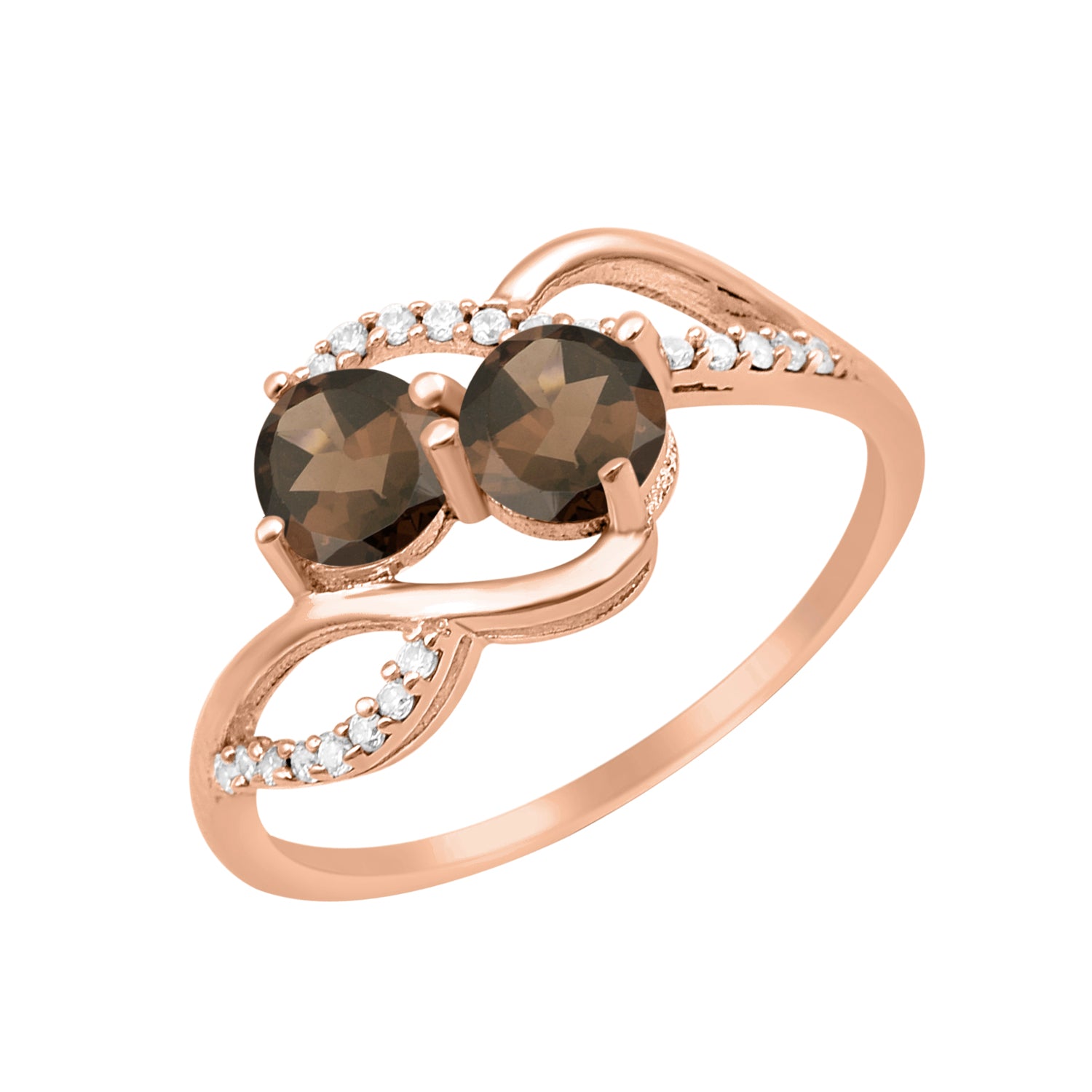 Smoky Quartz Two Stone Twisted Ring - Sterling Silver