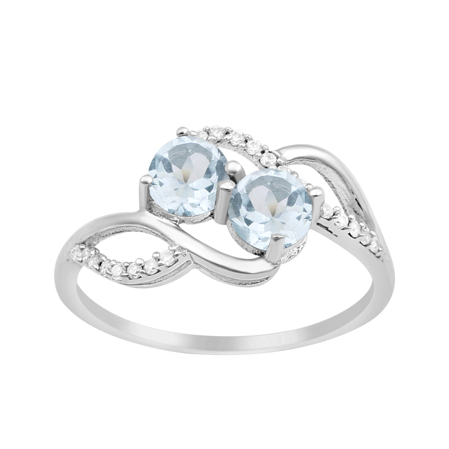 Aquamarine Dual Stone Infinity Ring - Sterling Silver