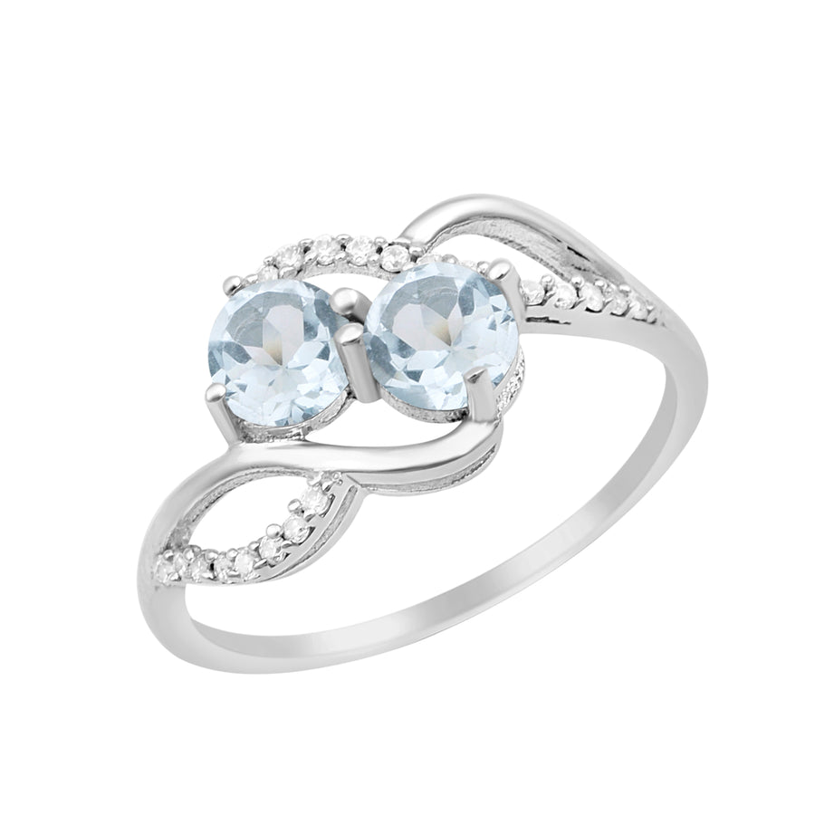 Aquamarine Dual Stone Infinity Ring - Sterling Silver