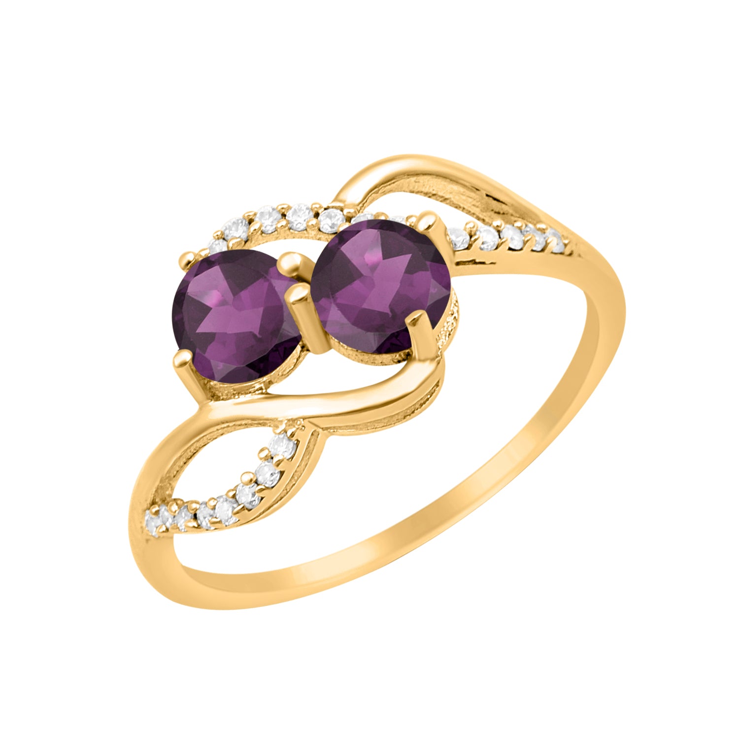 Amethyst Two Stone Twisted Ring - Sterling Silver