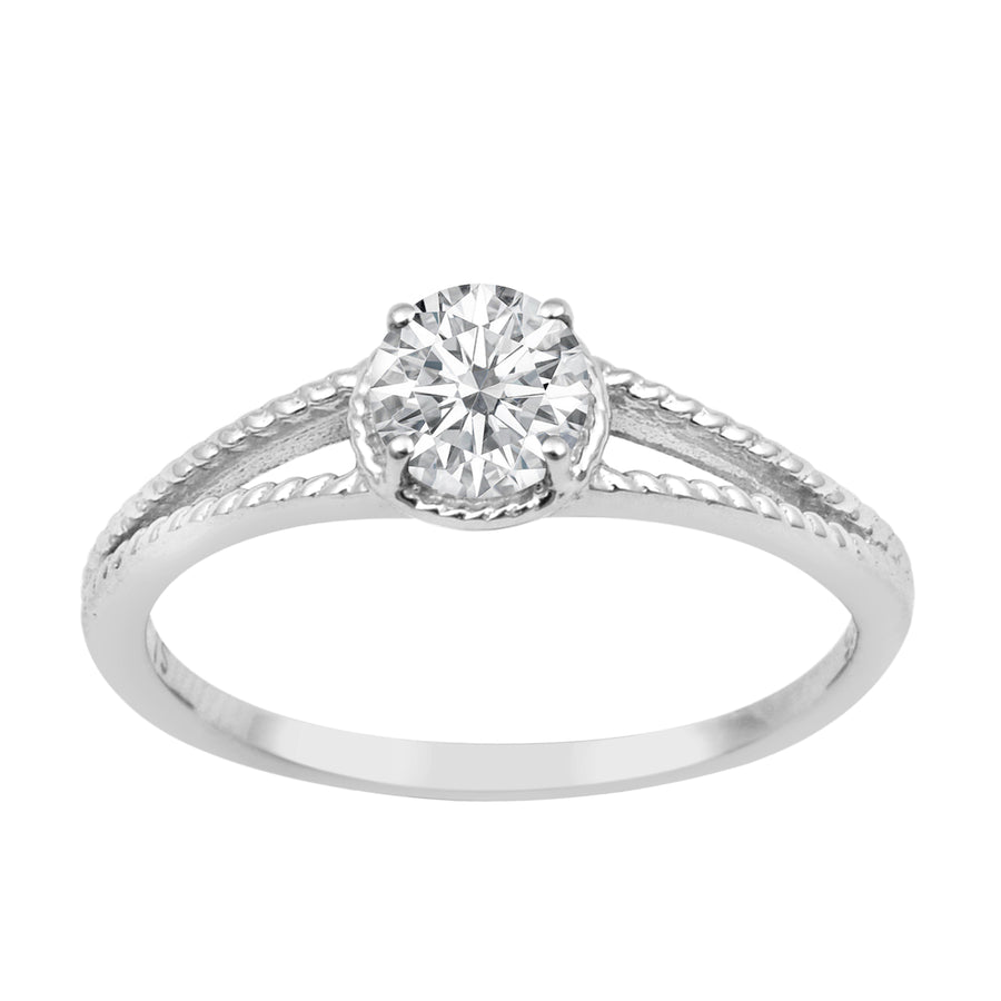 Moissanite Vintage-Inspired Milgrain Split Shank Ring - Sterling Silver