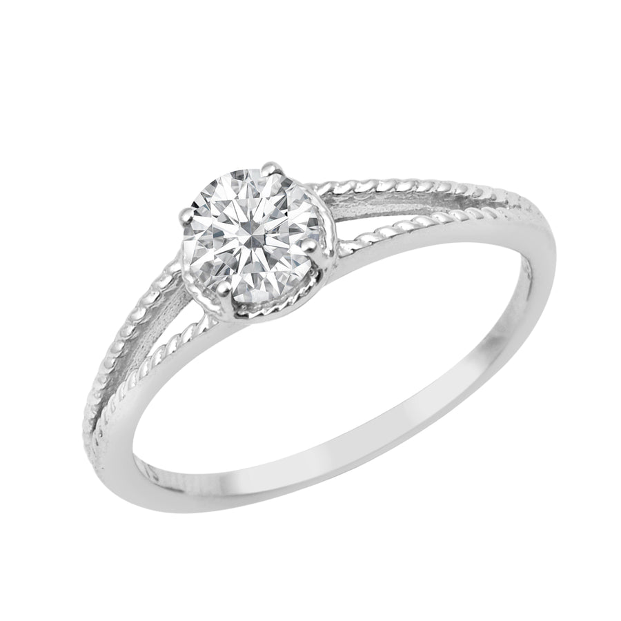 Moissanite Vintage-Inspired Milgrain Split Shank Ring - Sterling Silver