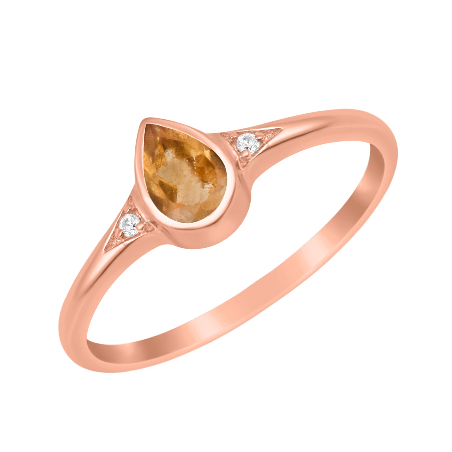 Citrine Solitaire Minimalist Ring - Sterling Silver