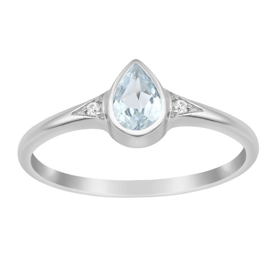 Aquamarine Solitaire With Accents Ring - Sterling Silver