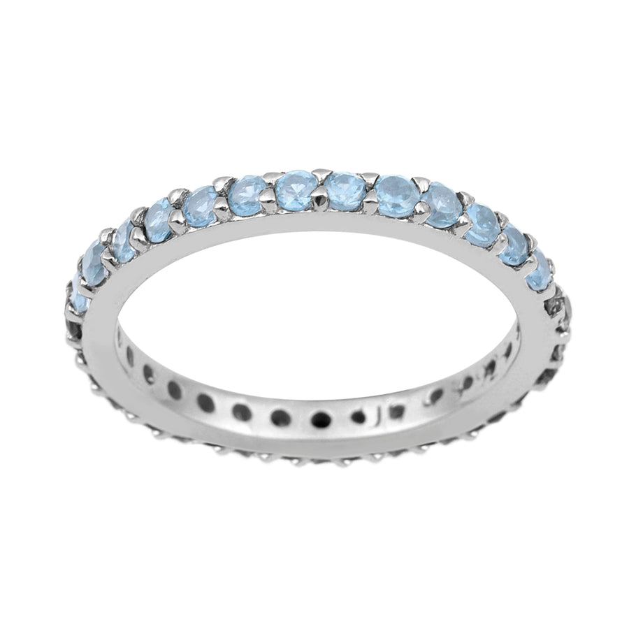 Aquamarine Round Full Eternity Ring - Sterling Silver
